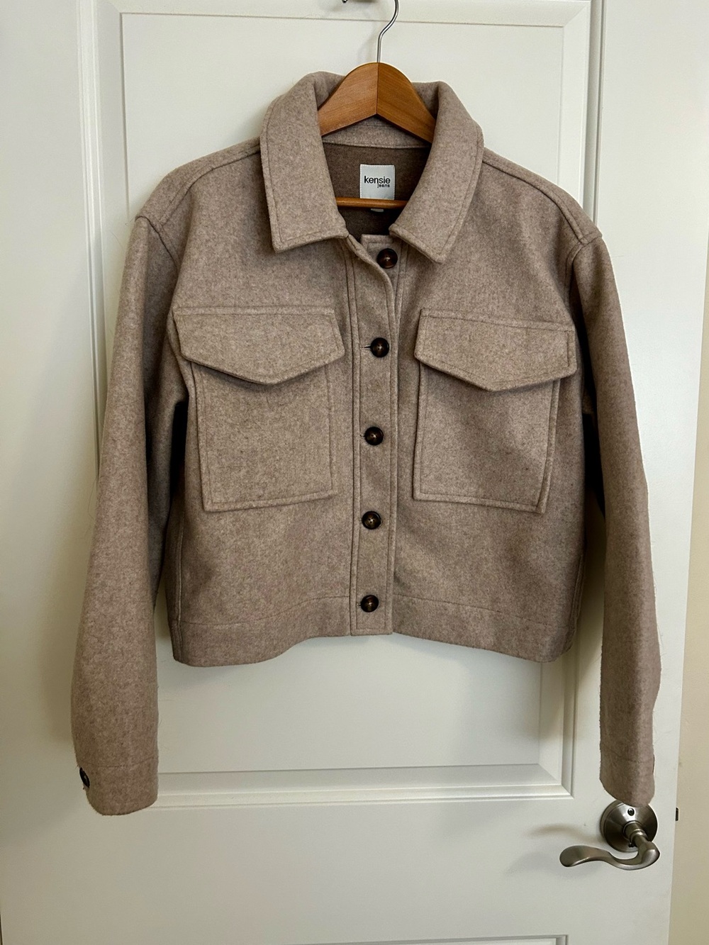 kensie Taupe Utility Wool-Blend Crop Jacket
